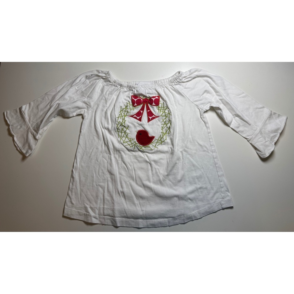 Fireflies & Fairytales White Wreath Red Bird Top Girls 6Y Excellent